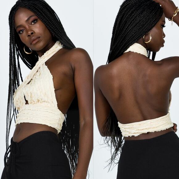 Princess Polly NWT Chayse Ruffle Halter Top Beige - Picture 2 of 7